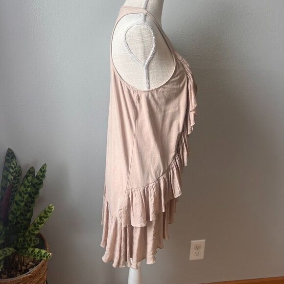 H&M Women's Large Open Front Cascade Ruffle Beige Vest Lightweight - Picture 3 of 8